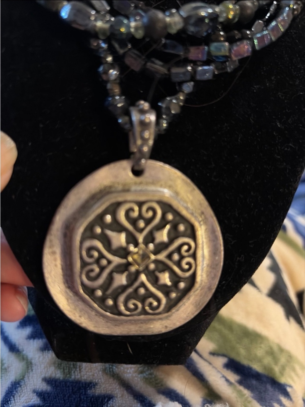 Chico's Two-Tone Filigree Round Pendant Necklace - Silver and Gold